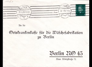 DR 1930, gebr. 8 Pf. Ebert Ortskrankenkasse Privatganzsache Umschlag v. Berlin