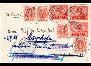 Polen 1921, 7 Marken auf Nachsendebrief v. Zgierz über Berlin n. Österreich