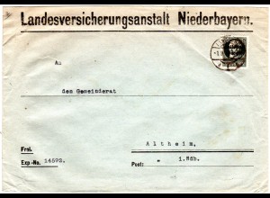 Bayern 1919, EF 25 Pf. Ludwig Volksstaat auf portorichtigem Brief v. Landshut