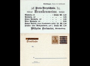 DR, ungebr. 3 neben 2 Pf. Ganzsache Weinhandlung W. Breimeier, Stadthagen