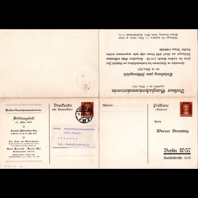 DR, gebr. 3+3 Pf. Doppelkarte Privatganzsache Berliner Ganzsachensammler Verein