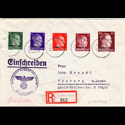 Ukraine 1942, 5 Marken portorichtig auf Reko Express Brief v. Poltawa