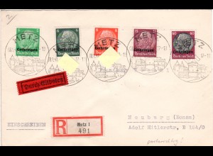 Lothringen 1941, 5 Marken auf portorichtigem Einschreiben Eil-Brief v. Metz 
