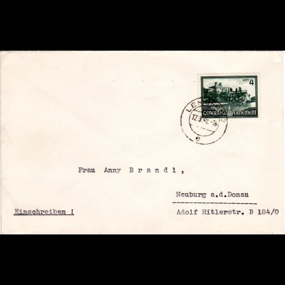 Generalgouvernement 1944, 4 Zl. auf Brief v. Lemberg. (Kat. 100 €).