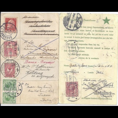 Bayern, Dänemark, Italien, Russland, Ungarn, Rundsende Esperantokarte 1914 #S842