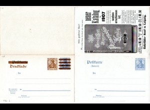 DR, ungebr 3 neben duchbalkter 2 Pf. Doppelkarte Gebr. Senf Katalog Leipzig 1907