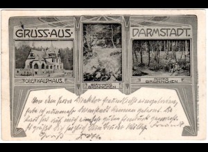 Gruss aus Darmstadt m. Oberwaldhaus etc., 1904 gebr. sw-AK 