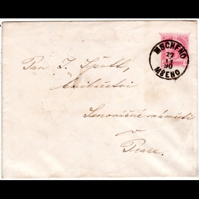 Österreich 1890, K1 MSCHENO MSENO klar auf 5 Kr. Ganzsache Brief