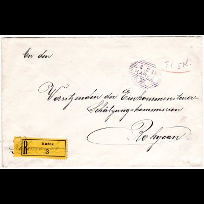 Österreich 1919, Schraffen Stpl. KAREZ auf bar bezahltem Einschreiben Brief