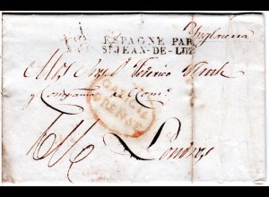 Spanien 1830, GALICIA ORENSE in rot auf Porto Brief via Frankreich n. GB