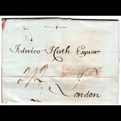Spanien 1813, SANTANDER MONTANAS in rot auf Porto Brief via Frankreich n. GB
