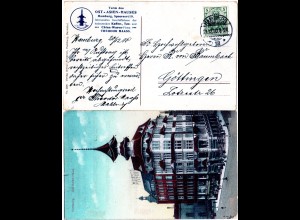 DR 1910, 5 Pf. Germania m. perfins auf auf AK des Ost-Asien-Hauses Hamburg