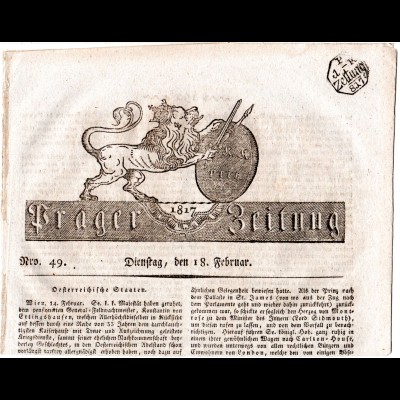 Österreich 1817, 1 Kr. Zeitungsstempel auf kpl. 4-seitger Prager Zeitung