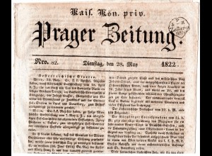 Österreich 1822, 1 Kr. Zeitungsstempel auf kompletter 4-seitger Prager Zeitung
