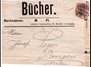 DR 1901, 30 Pf. Germania Reichspost m. perfin auf NN-Päckchenadresse v. Leipzig