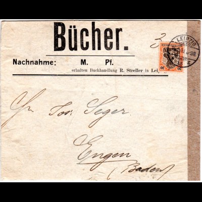 DR 1903, 30 Pf. Germania m. perfin auf NN-Päckchenadresse v. Leipzig