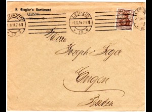 DR 1914, 3 Pf. Germania m. perfin auf Firmen-Drucksachenumschlag v. Leipzig