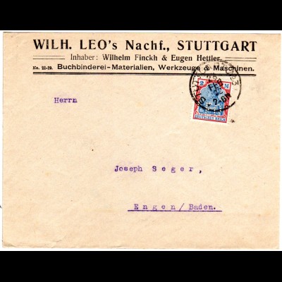 DR 1922, 2 Mk. Germania m. perfin auf Firmen Brief v. Stuttgart