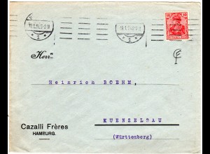 DR 1914, 10 Pf. Germania m. perfin auf Firmen Brief v. Hamburg