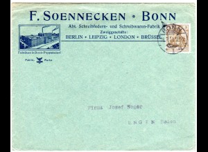 DR 1910, 3 Pf. Germania m. perfin auf Firmen Brief v. Bonn