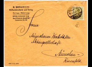 DR 1921, 60 Pf. Germania m. perfin auf Firmen Brief v. Karlsruhe