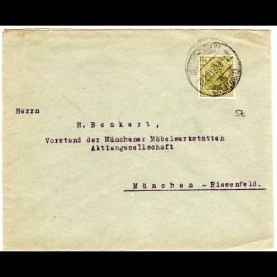 DR 1921, 60 Pf. Germania m. perfin auf Brief v. Untertürkheim.