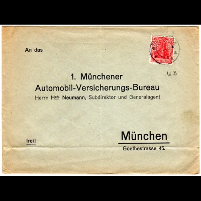 DR 1921, 40 Pf. Germania m. perfin auf Automobil Versicherungs Brief v. München.