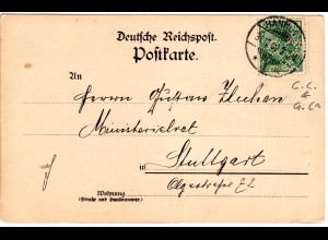 DR 1900, 5 Pf. Germania Reichspost m. perfins auf Karte v. Hannover