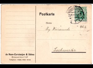 DR 1912, 5 Pf. Germania m. perfins auf Firmen Karte v. Düsseldorf
