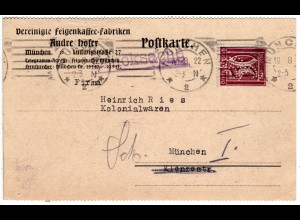 DR 1922, 50 Pf. m. perfin auf Andre Hofer Feigenkaffee Orts-Karte v. München.
