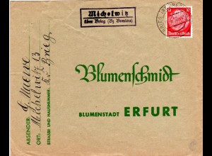 DR 1936, Landpost Stpl. MICHELWITZ über Brieg (Bz. Breslau) auf Brief m. 12 Pf.