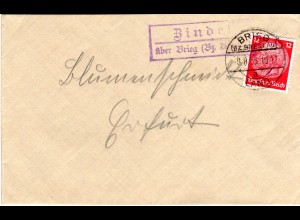 DR 1935, Landpost Stpl. ZINDEL über Brieg (Bz. Breslau) auf Brief m. 12 Pf.