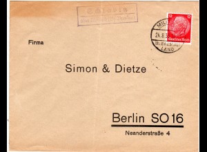 DR 1933, Landpost Stpl. SCHLABITZ über Militsch (Breslau) auf Brief m. 12 Pf.
