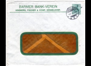 DR 1914, gebr. 5 Pf. Germania Privatganzsache Umschlag Barmer Bank Verein