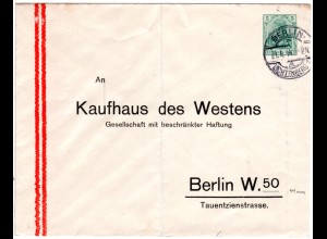 DR 1914, gebr. 5 Pf. Privatganzsache Umschlag Kaufhaus des Westens, Berlin