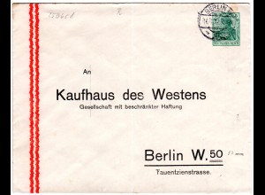 DR 1912, gebr. 5 Pf. Privatganzsache Umschlag Kaufhaus des Westens, Berlin