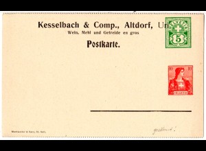 Schweiz, gezähnte 5+10 C. Privat Ganzsachen Karte Kesselbach &. Comp., Altdorf