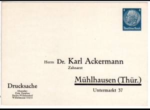 DR, ungebr. 4 Pf. Paeplow Privatganzsachenkarte Dr. Karl Ackermann Mühlhausen