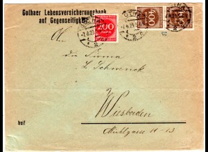 DR 1923, 200 Mk. m. perfin + Paar 400 Mk. auf Brief v. Gotha. Geprüft.