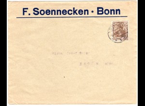 DR 1915, 3 Pf. Germania m. perfin F.S. auf Drucksache Brief v. Bonn.