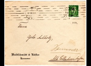 DR 1922, 100 Pf. m. perfin Firmenlochung WK auf Firmen Brief v. Hannover.