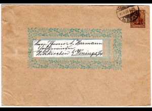 DR 1905, gebr. 3 Pf Germania Privatganzsache Umschlag m. Adress-Zierrahmen