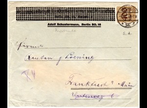DR 1923, 400 T./40 Mk. m. Firmenlochung S.A. auf Brief v. Berlin SO16