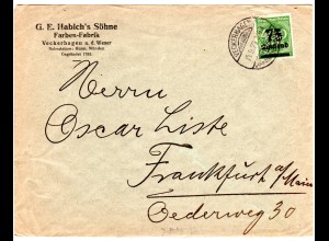 DR 1923, 75 T./400 Mk. m. Firmenlochung H.S. auf Brief v. Veckerhagen a.d. Weser
