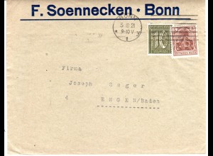 DR 1921, 5+10 Pf. m. Firmenlochung F.S. auf Brief v. Bonn
