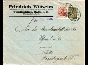 DR 1921, 5+10 Pf. m. Firmenlochung F.W. auf Brief v. Halle