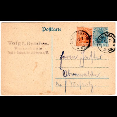 DR 1921, 10 Pf. Germania m. perfin C.G.V. auf 30 Pf. Ganzsache v. Wierzebaum