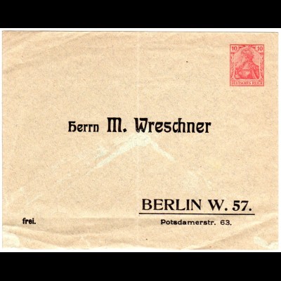 DR, ungebr. 10 Pf. Germania Privatganzsache Umschlag m. Adresszudruck Wreschner