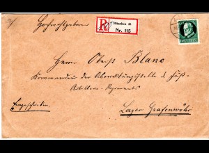 Bayern 1920, EF 60 Pf. auf portorichtigem Einschreiben Brief v. München. Geprüft
