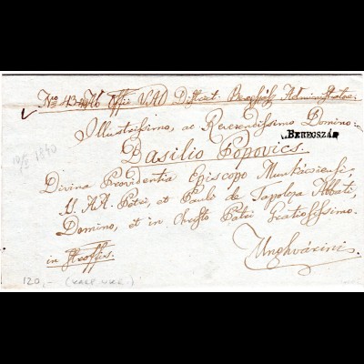 Österreich Ungarn 1840, L1 V. BEREGZAGZ klar auf kpl. Brief.